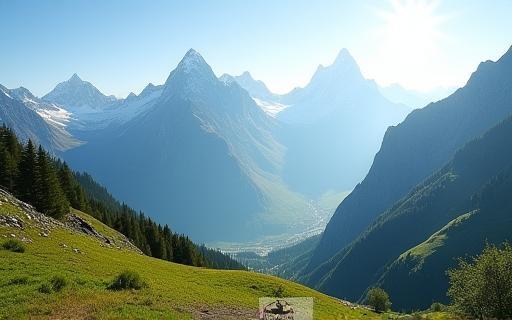 Swiss mountains background with AlpenFreude logo